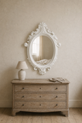 Miroir château, blanc patiné 56×76 cm. Vue d'ensemble.