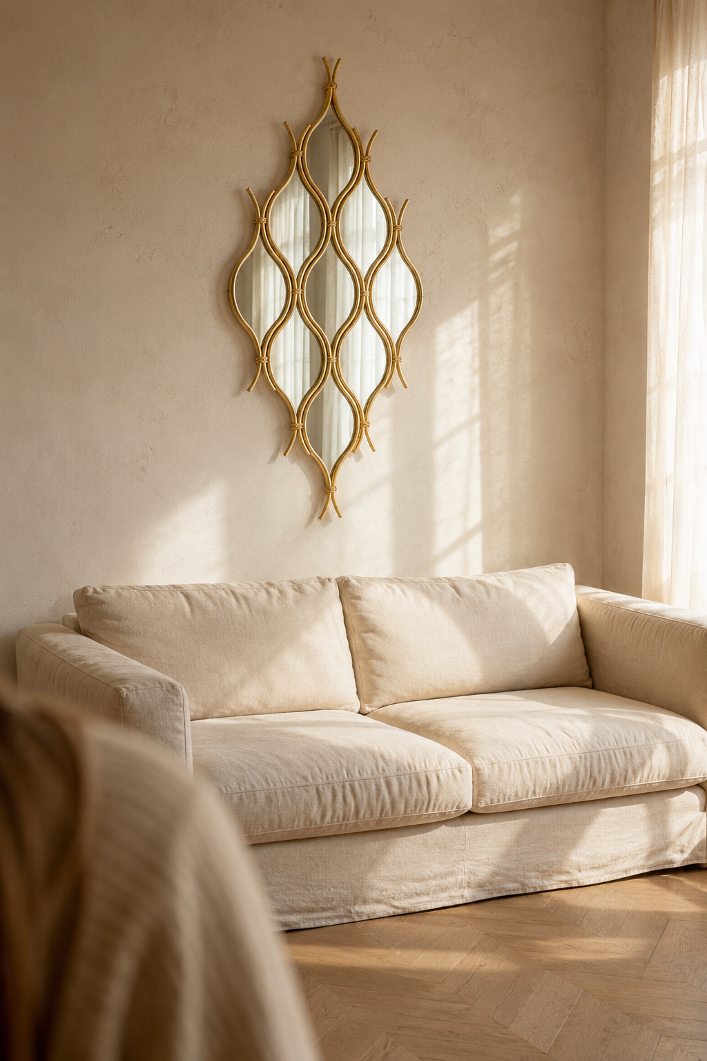 Grille ondulée, doré 100×51 cm. Présenté avec un objet de référence pour l'échelle.