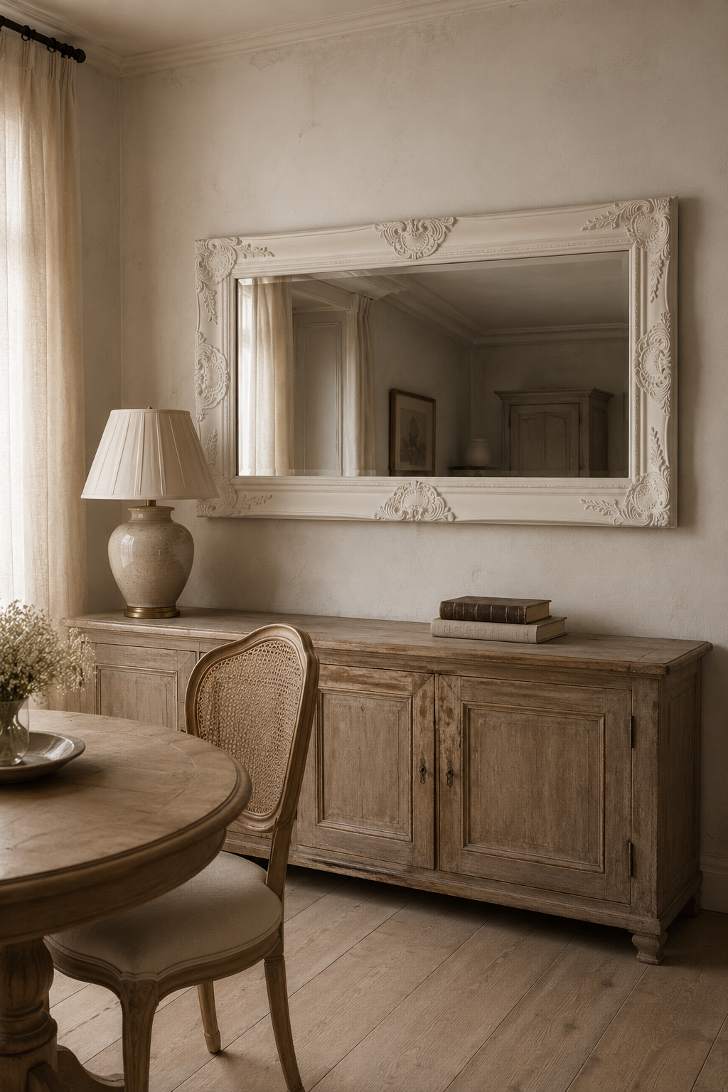 Miroir baroque blanc, 100×50 cm. Photo 3 sur 5.