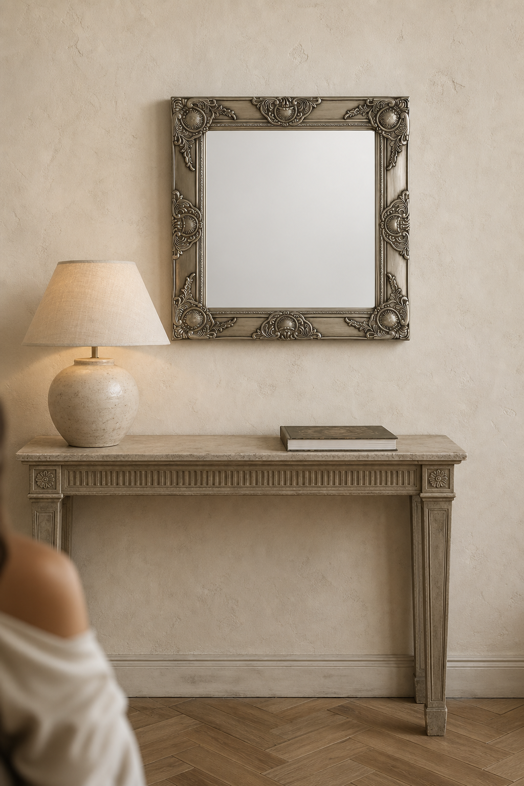 Cadre sculpté baroque argenté 60×60 cm. Photo 3 sur 7.