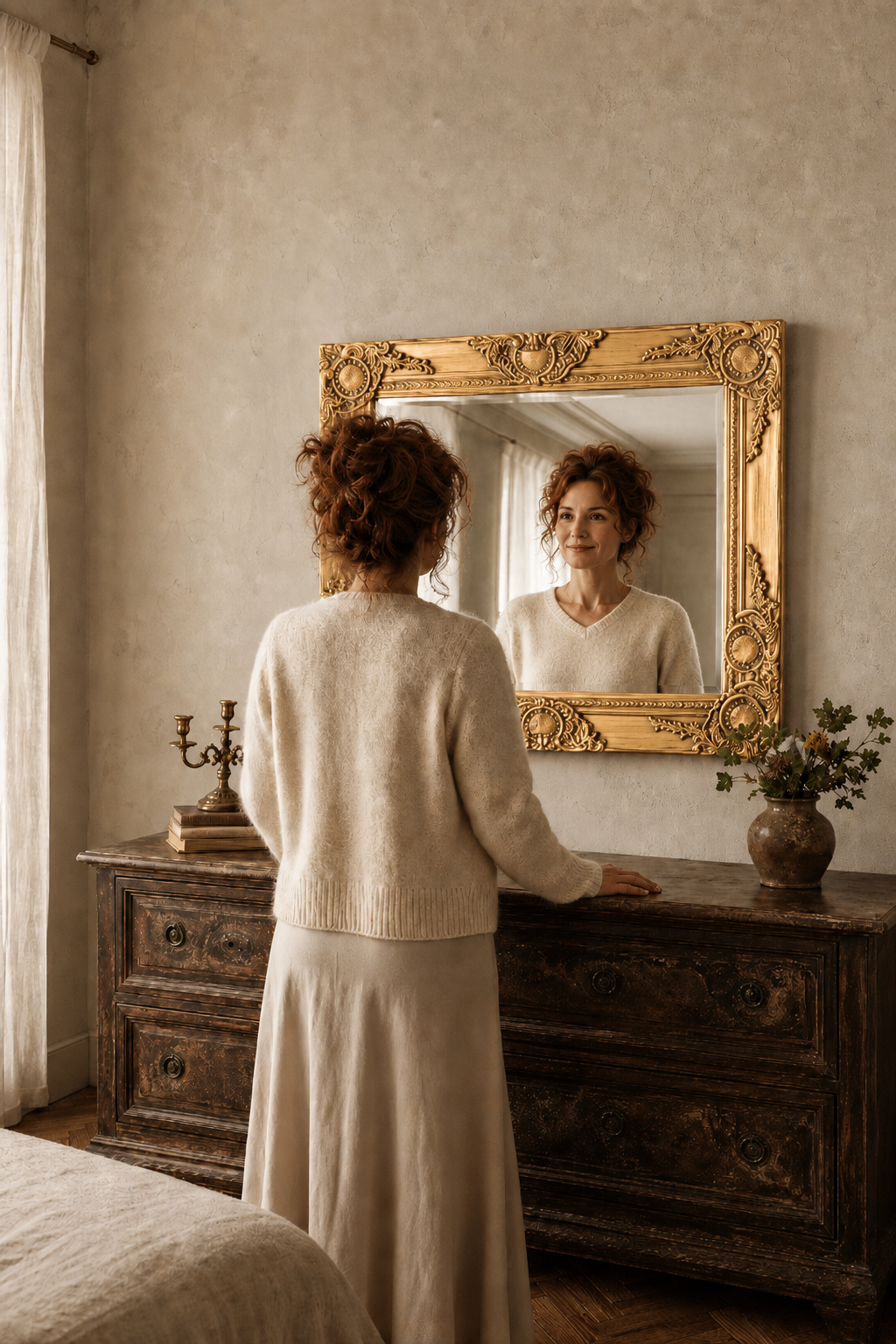 Miroir baroque doré, 60×40 cm. Vu de l'arrière ou en cours d'installation.
