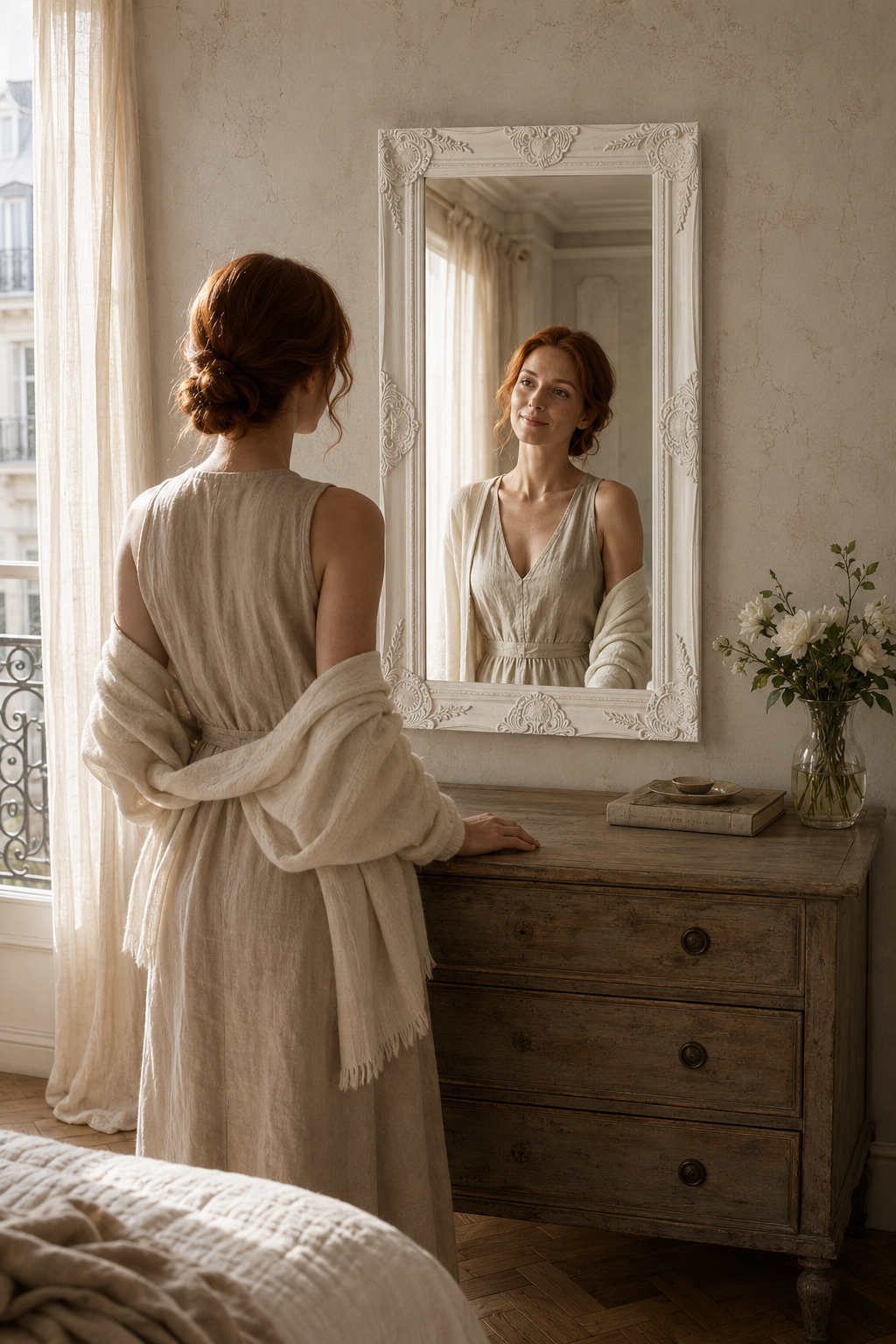 Miroir baroque blanc, 100×50 cm. Photo 4 sur 5.