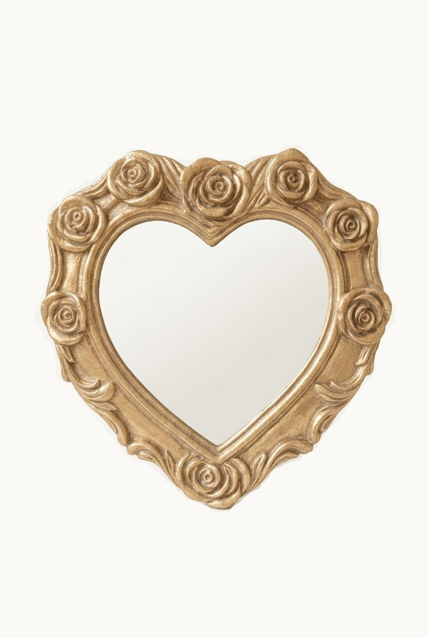 Miroir cœur roses sculptées · 14×13,8 cm