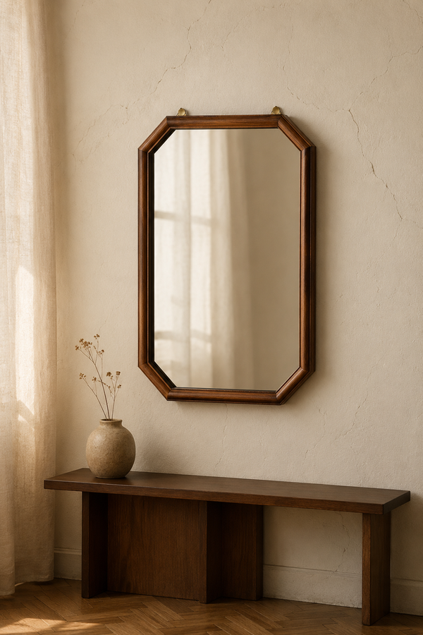Miroir à pans coupés brun noyer · 22×37 cm