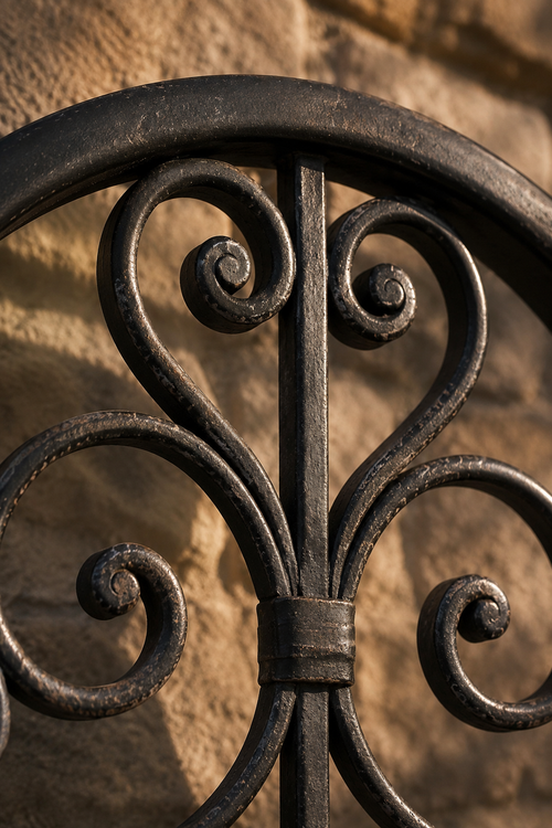 Arche en fer noir effet rouille, jardin 100×45 cm. Détail du cadre en gros plan.