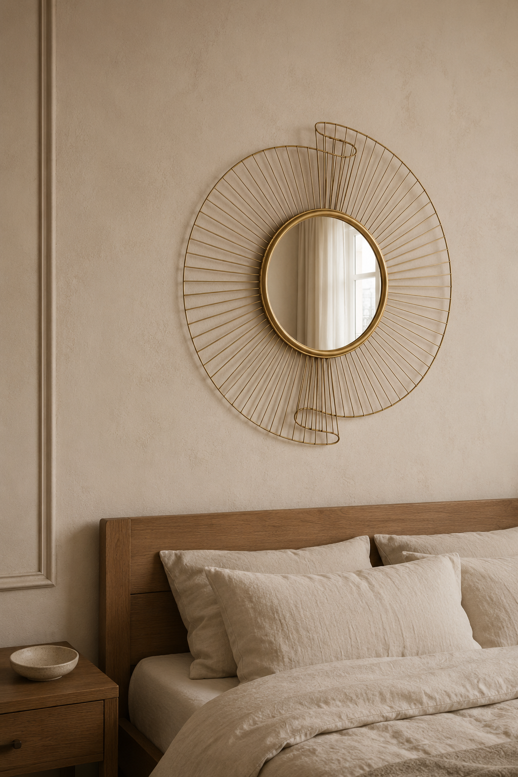 Médaillon soleil, doré Ø60 cm. Vue d'ensemble.