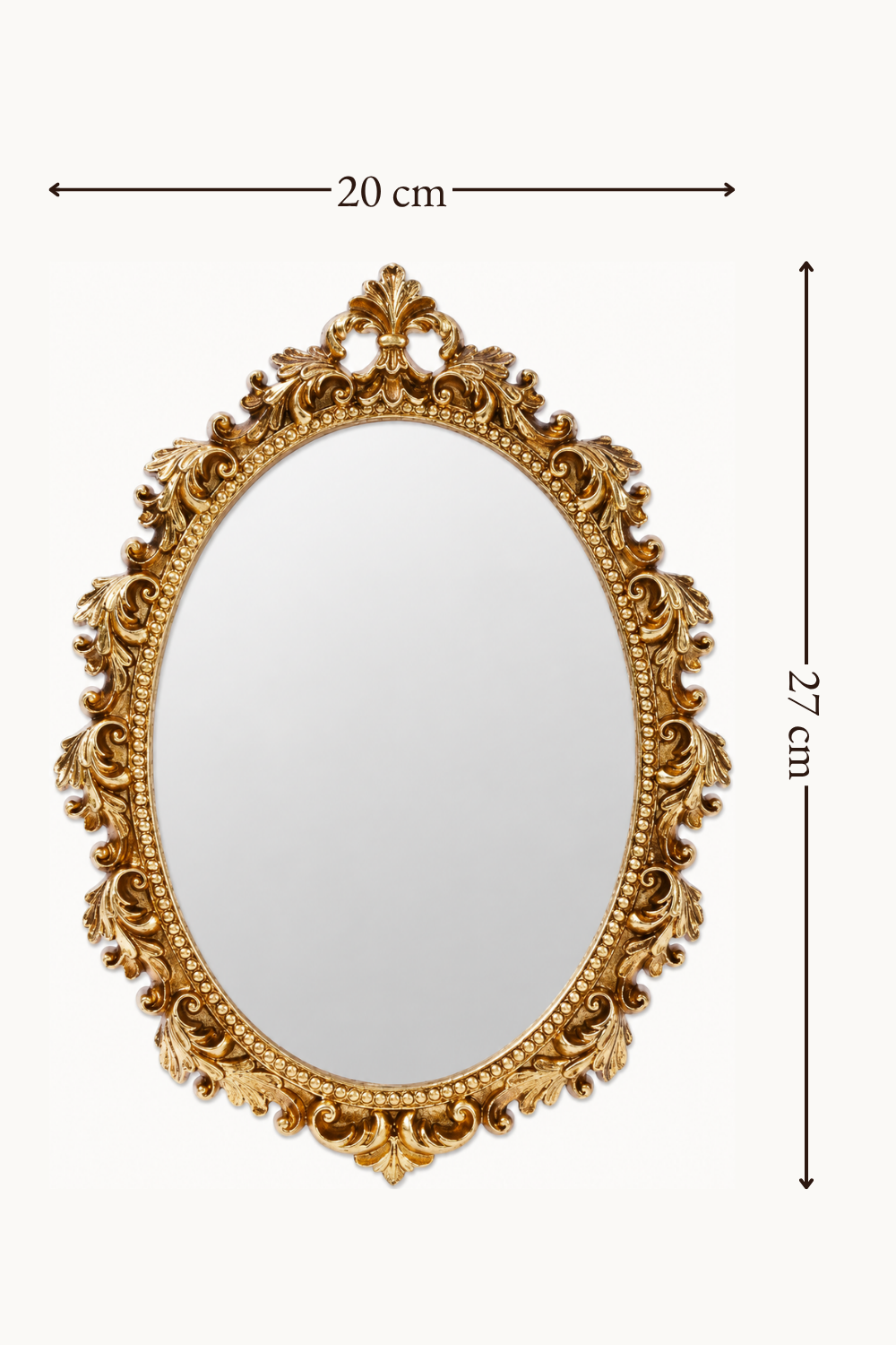 Miroir ovale · ruban et fleurs dorés 20×27 cm