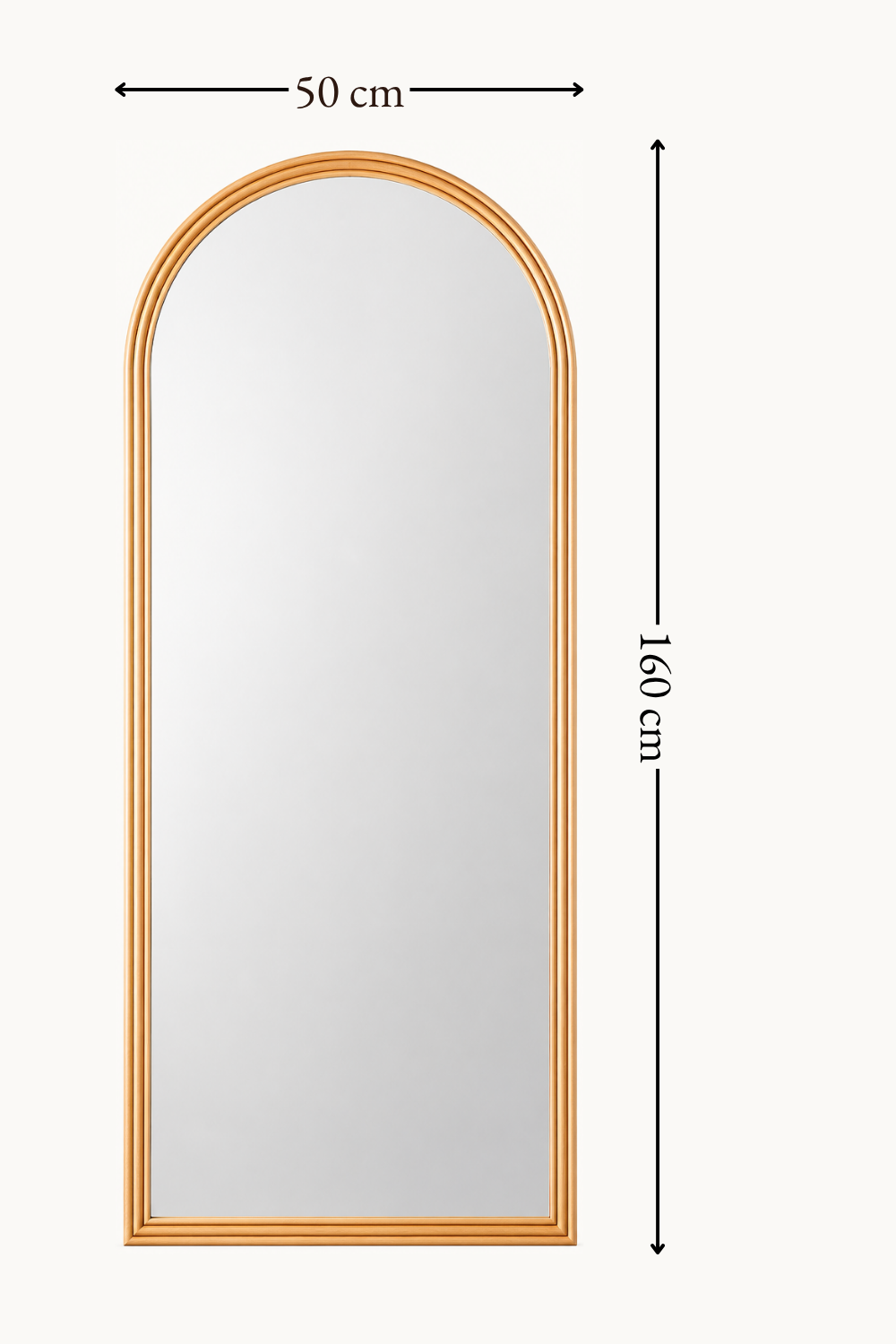 Psyché arc en bois 160x50 cm, Disponible en marron, noir ou blanc, silhouette en arc. Installé dans un intérieur habité.