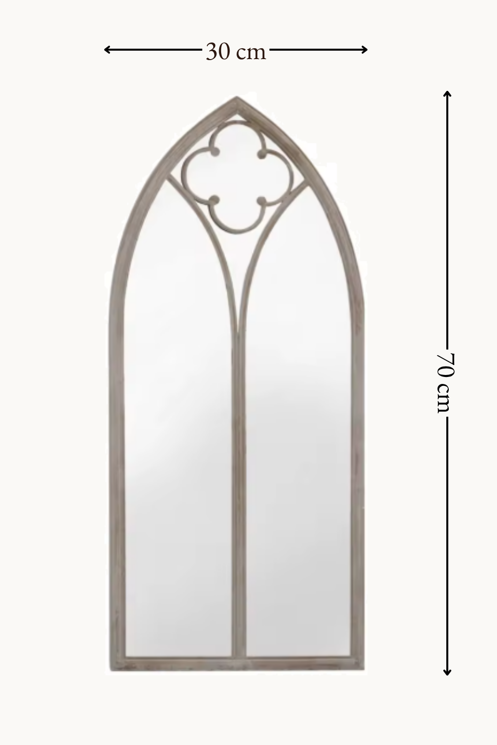 Petite arche gothique, crème effet rouille 70×30 cm. Installé dans un intérieur habité.