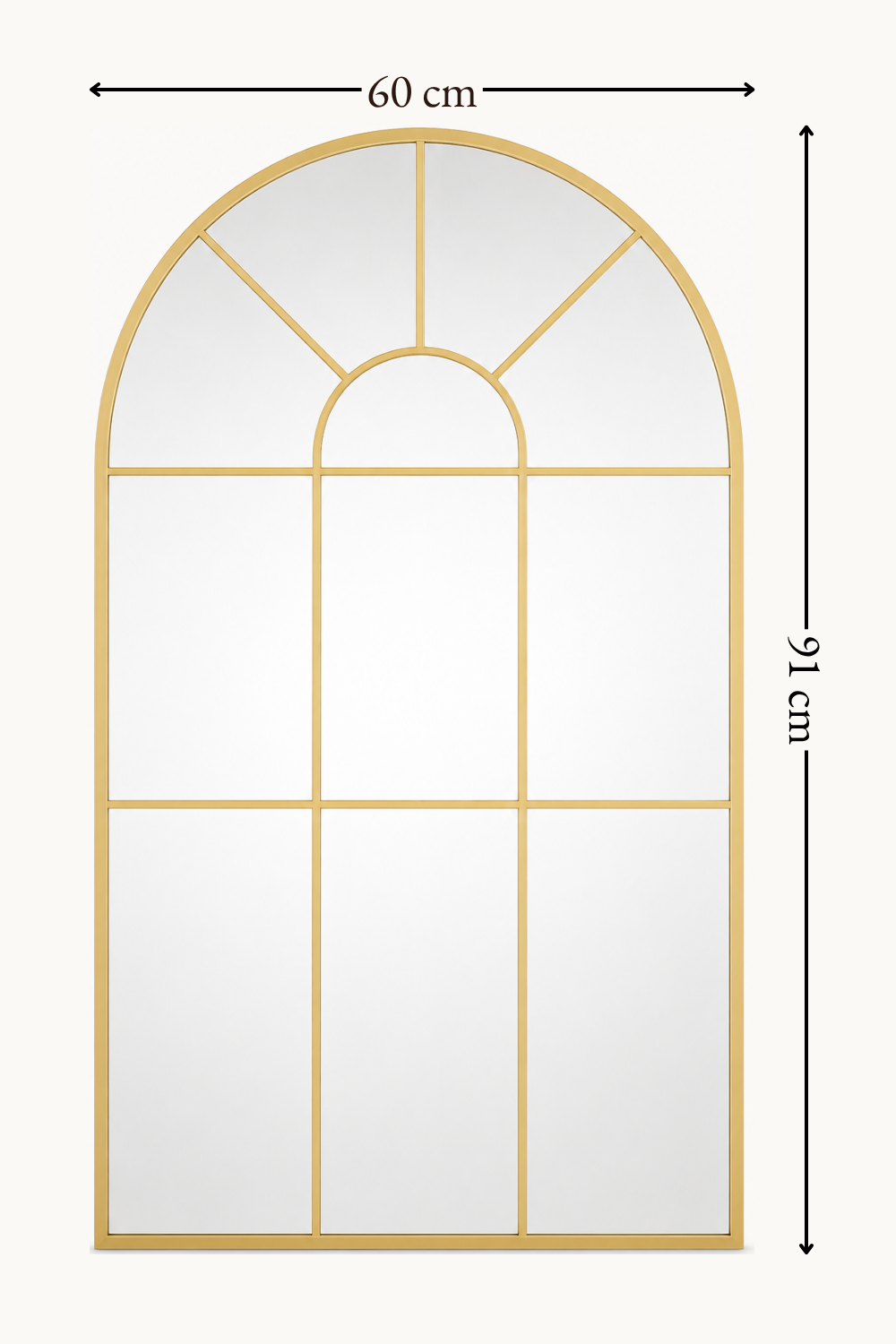 Fenêtre voutée, doré 91×60 cm. Installé dans un intérieur habité.