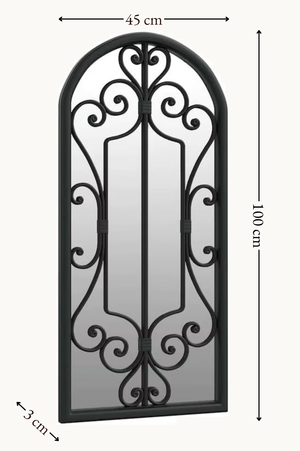 Arche en fer noir effet rouille, jardin 100×45 cm. Installé dans un intérieur habité.