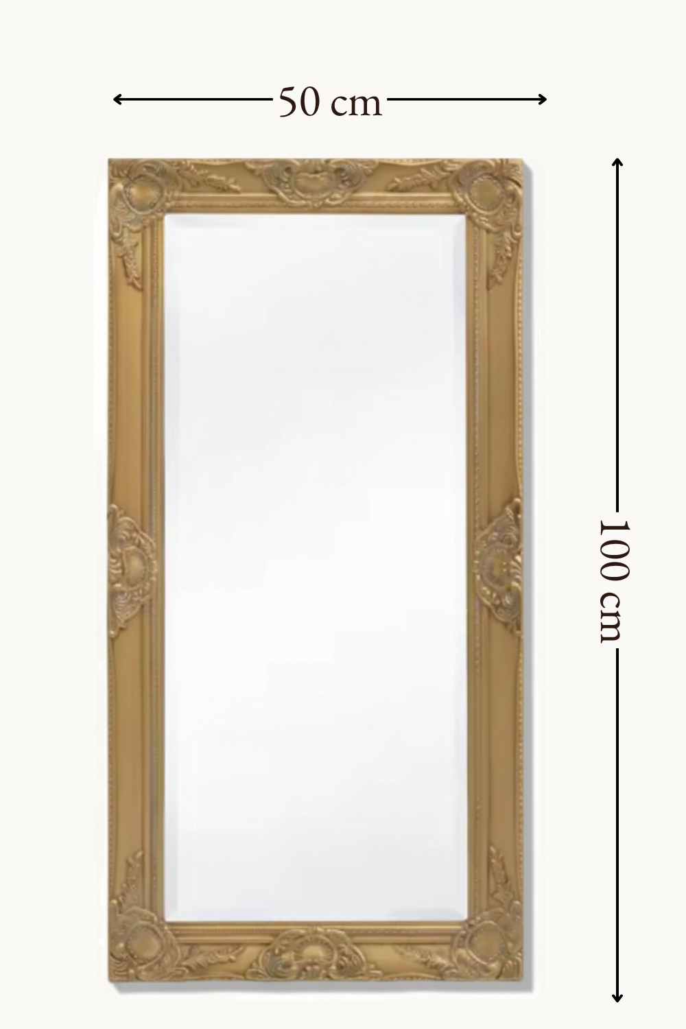 Cadre baroque doré, horizontal 100×50 cm. Installé dans un intérieur habité.