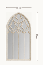 Miroir fenêtre blanc vintage, 40×80 cm. Vue de face sur fond neutre, pour se repérer sur les dimensions.