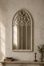 Miroir fenêtre blanc vintage, 40×80 cm. Vue d'ensemble.
