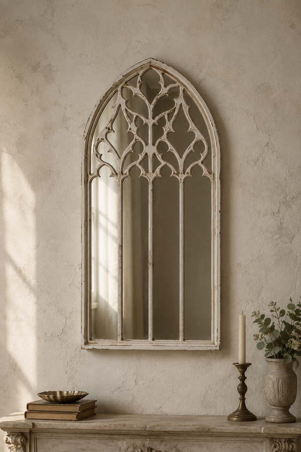 Miroir fenêtre blanc vintage · 40×80 cm