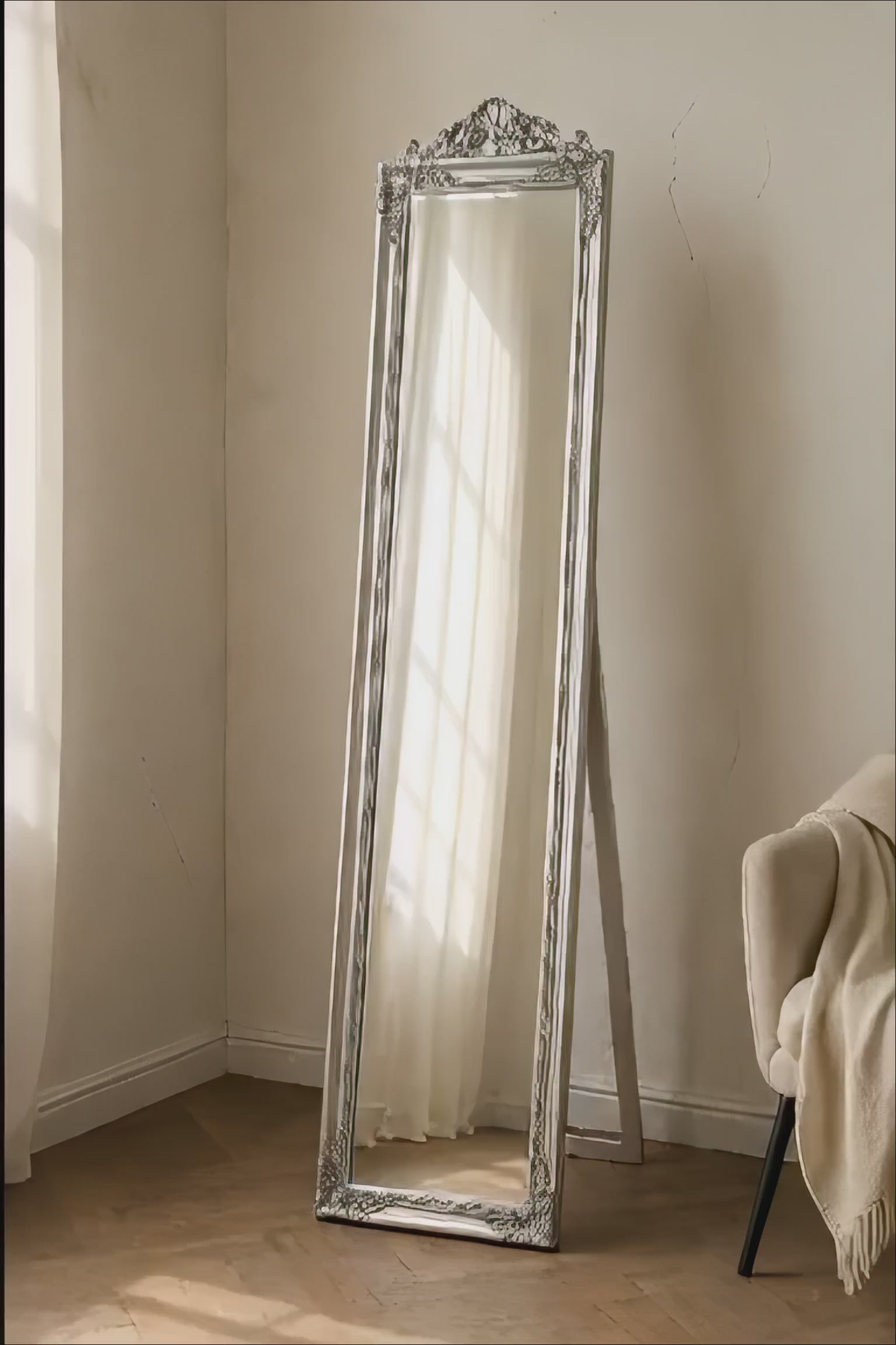 Psyché baroque · argentée 160×40 cm